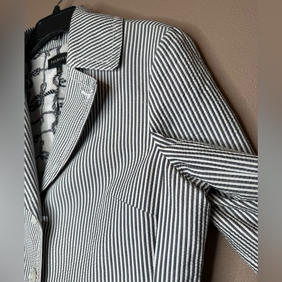 Talbots Women's Seersucker Cotton Blazer Jacket Size 14 Notch Lapel Striped - Picture 8 of 15